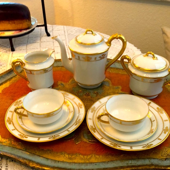 EUC- Antique Haviland France Deco HP Breakfast Set for two - Picture 14 of 15